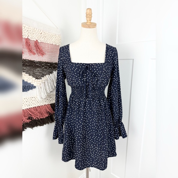 Princess Polly Navy Polka Dot Mini Dress - Picture 2 of 11